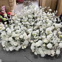 Susunan Bunga Lantai S508 Custom Silk White Rose Baby Breath, Bunga Artificial untuk Dekorasi Pesta Pernikahan