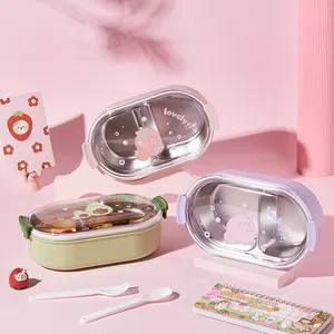 Best Sale Stainless Steel Lunch Bento Box with Cutlery Wholesale Sealed Leakproof Plastic Material