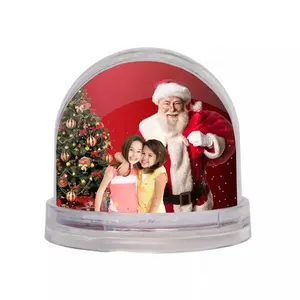 Large Customized Xmas Snow Globe Photo Frame Sublimation Glitter Water Snow Ball Plastic Dome Frame For Gifts
