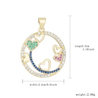 Collier en laiton plaqué or 14 carats avec pendentif cœur multicolore et breloque en pierre CZ ronde pour femme, accessoire de mode, cadeau