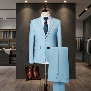 Men's Bespoke Plus Size 2-Piece Business Suit Double-Breasted <b>Jacket</b> Long Sleeve V-Neck Pleated Front Pants 100% Wool Breathable - Product Image 3