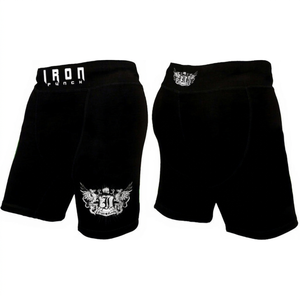 Short de compression MMA unisexe Iron Punch noir, ample, anti-humidité, avec logo avant, en tissu polyester/coton 140g, pour arts martiaux - Product Image 1