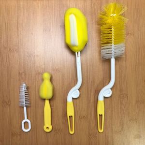 Moonship 4pcs/set Wholesale Baby Bottle Cleaning Brush Set Factory Price Baby Plastic <strong>Handle</strong> <strong>Sponge</strong> and Bristle Brush Set - Product Image 4