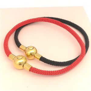 Red <b>String</b> Bracelet 3mm Stainless Steel Snap Clasp <b>Gold</b> Ball Unisex Jewelry Gift - Product Image 1