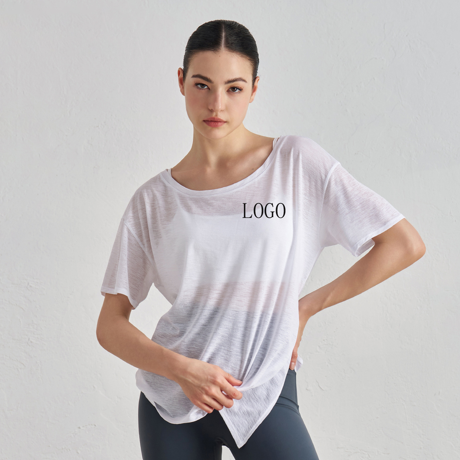 Women's Summer Sports T-Shirt Loose Casual Waist Split Yoga Clothes with Short Sleeves Breathable Customized Logo Wholesale