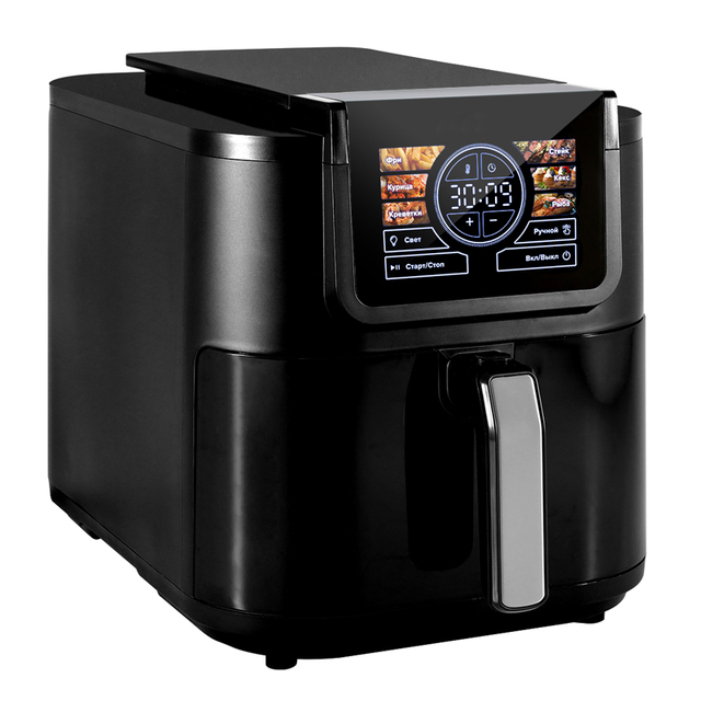 8L Black AI Air Fryer with Elongated Oil Basket, 6 Automatic Cooking Programs, LED Display, Color Touch Screen, Timer, 1700W