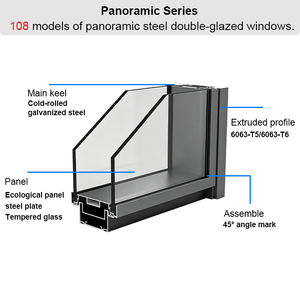 <span class=keywords><strong>Cloison</strong></span> de séparation panoramique moderne en aluminium robuste de 108 mm avec double vitrage, haute stabilité, insonorisation 45 dB, pour bureaux, hôpitaux et écoles - Product Image 2
