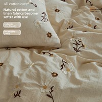 Parure de lit haut de gamme en lin et coton personnalisable, broderie plantes et fleurs, respirante, douce pour la peau, toutes saisons, style nordique