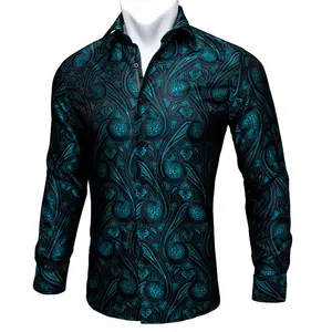 Floral Silk Mens Shirts Autumn Long Sleeve Casual Flower Shirts For Men Designer Fit Paisley Dress Shirt