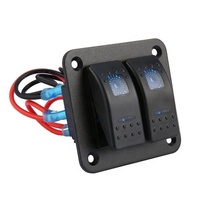2 Gang Panel sakelar Rocker 5Pin Dual LED On-Off pre-wired dengan stiker DIY