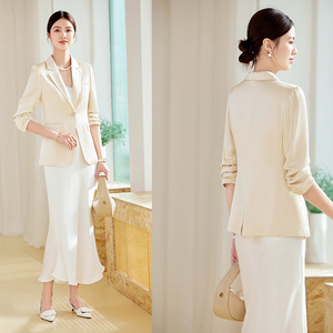 White <b>Blazer</b> Dress <b>Set</b> Women Spring 2024 Floral Print Sheath Suit Formal Office Wear - Product Image 3