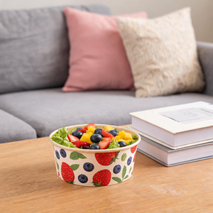 Conteneur alimentaire jetable écologique biodégradable rond en papier kraft avec logo personnalisé pour salade de fruits, pour restaurant et plats à emporter - Product Image 1