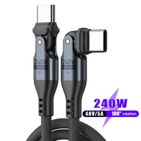 Cable de Datos y Carga Tipo-C a Tipo-C de 240W, Doble Curvatura de 180 y 540 Grados, Carga Súper Rápida de 5A, Cable de Datos Trenzado Giratorio