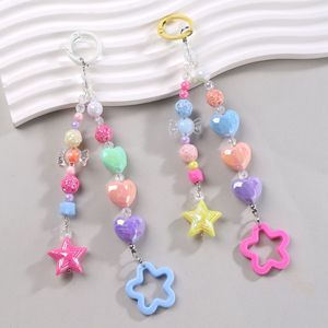 Porte-clés perlé QIANJIE JY-002 esthétique Y2K, <span class=keywords><strong>pendentif</strong></span> de <span class=keywords><strong>téléphone</strong></span> mignon en acrylique couleur macaron avec breloques cœur, étoile et fleur - Product Image 5
