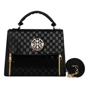 Sac à bandoulière pour femme Fana Olivia, noir à carreaux, avec fermoir doré, pour usage quotidien - Product Image 1