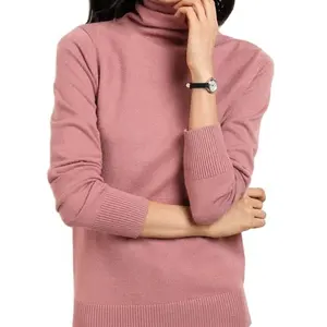 OEM/ODM Pullover Rajut Wanita, Lengan Panjang Warna Solid Leher Kura-kura Sweater Kasmir Musim Semi/Musim Gugur/Musim Dingin