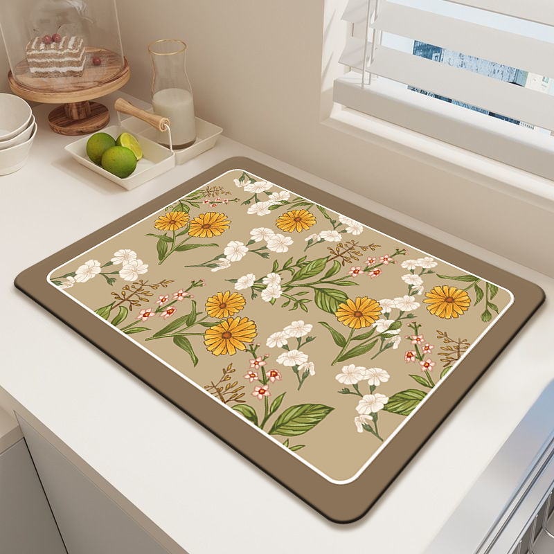 Flowers Diatomite Coffee Bar Mat Dish