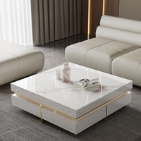 Table basse carrée moderne en marbre blanc pour salon, mobilier de maison avec tiroirs de rangement, plateau en pierre personnalisable, structure en bois
