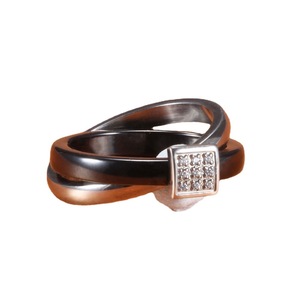 European Style Minimalist 7mm Quadrilateral Micro Pave Zircon Ceramic <b>Cross</b> <b>Ring</b> Black And <b>Silver</b> For Women - Product Image 5