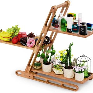 Solid Wood Three Tier Storage Rack 3 Floors Foldable <b>Desktop</b> Kitchen Fruit Vegetable Snack Display <b>Shelf</b> - Product Image 1