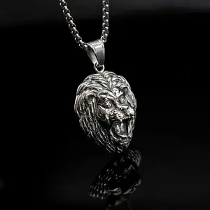 Hip hop Lion Pendants Men Necklace Jewelry Lion Viking Necklace Lion Head