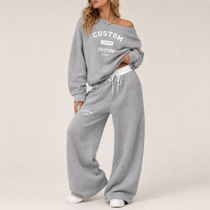 <span class=keywords><strong>Tuta</strong></span> da <span class=keywords><strong>Donna</strong></span> Personalizzata in Cotone 100% con Felpa Oversize a Spalle Scoperte e <span class=keywords><strong>Pantaloni</strong></span> Larghi, Set Casual Streetwear da <span class=keywords><strong>Donna</strong></span> - Product Image 3