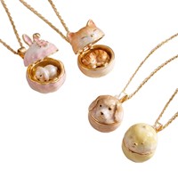 Nouveau Collier Pendentif Photo Animal Personnalisé Vintage Ouvert/Fermé Lapin Poussin Jaune Chiot Breloques Pendentifs pour Femmes
