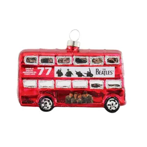 Home Indoor Christmas Tree Decoration Toys New Design Gift Red Bus For Party Glass Christmas Baubles Car Ornament