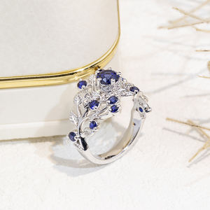 Joyería Messi MSR-1793 Anillo de diamantes azules de oro de 14 quilates para mujer - Product Image 4