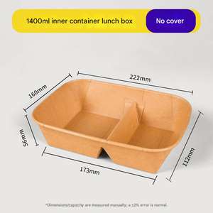 Caja de Almuerzo Cuadrada de Papel Kraft Ecológica de Doble Compartimento, Autoarmable, Vajilla Desechable, Apta para Calentar y Refrigerar - Product Image 4