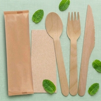 Ensemble d'ustensiles jetables écologiques biodégradables en bambou naturel pour pique-niques et camping en plein air