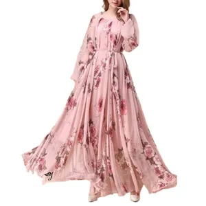 SMO chiffon dress pink flowers chiffon rose flowers long modest dresses