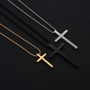 Collier Croix Religieuse Chrétienne pour Hommes et Adolescents, Pendentif Uni en Acier Inoxydable <span class=keywords><strong>Argent</strong></span>, Noir, Or, Chaîne Maille Forçat 16-30 - Product Image 6