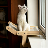 Hamac de fenêtre pour chat sans perçage, siège en bois pour chat sur le rebord de la fenêtre, lit robuste pour chats d'intérieur