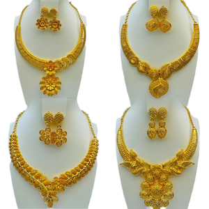 <span class=keywords><strong>Set</strong></span> di Gioielli di Lusso Placcati in Argento con Quarzo, Stile Africano Dorato, Impermeabile, Alla Moda, Collana e Orecchini per Matrimonio e Fidanzamento - Product Image 1