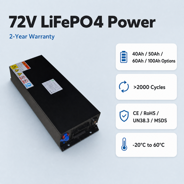 72 Volt Electric Bicycle Lithium Ion Battery Pack Lifepo4 40Ah 50Ah 60Ah 100Ah Options Available