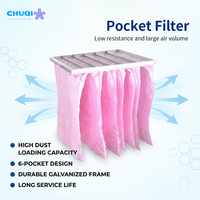 Filtre de poche en fibres synthétiques F5 F6 F7 F8, léger, 50-65Pa, joint EVA, faible résistance pour système CVC, usage en gros