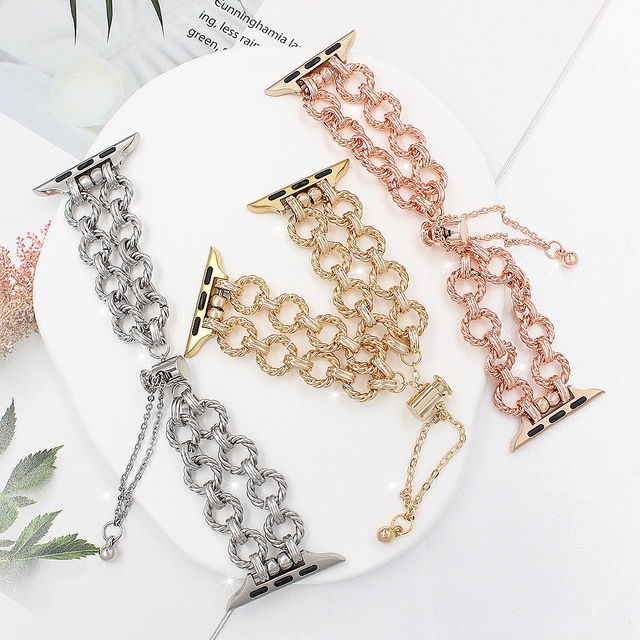 New Design Stainless Steel Strap for Apple Watch 40mm 44mm 41mm 45mm Metal Adjustable Chain Watch Band