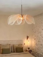 Tissu nordique Led fleur suspension pour salon Loft lampes suspendues décoration de la maison crème Style chambre Lustre lustre