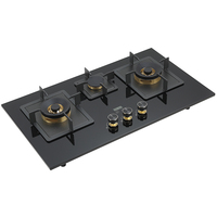Table de cuisson à gaz encastrable 3 brûleurs en verre trempé (GN/GPL) pour cuisinière de cuisine, idéale pour les hôtels familiaux