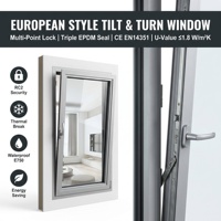 Fenêtre à battant horizontal en aluminium à rupture de pont thermique, sécurisée, avec verre extérieur, pour salle de nettoyage, facile et pratique, moderne, multifonctionnelle, inclinable