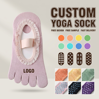 Chaussettes de yoga et de Pilates pour femmes, en coton peigné OEM, antidérapantes, avec grip en silicone, soutien de la voûte plantaire, cinq orteils
