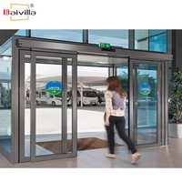 Porte coulissante en aluminium Double verre trempé pour porte d'entrée d'hôtel Porte coulissante électrique intelligente Portes de salle de conférence