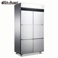 Réfrigérateur vertical à congélateur, 6 portes, porte pleine, monotempérature, en acier inoxydable, dégivrage automatique, avec refroidisseur d'air, pour usage en cuisine