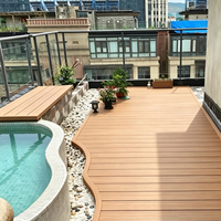 Lantai Luar Ruangan Komposit WPC Modern, Anti Air, untuk Taman, Dek Padat Sistem Interlocking Dual Lock, Cocok untuk Kolam Renang