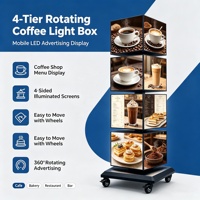 Présentoir de menu de café sur pied à 4 niveaux ADE, affichage publicitaire mobile, boîte lumineuse LED rotative en forme de cube pour restaurant, café, boutique