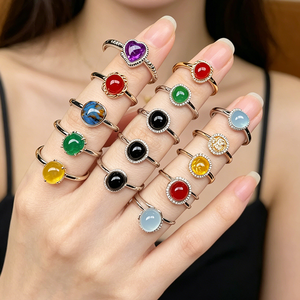 Bague en pierres semi-précieuses naturelles, best-seller, quartz rose, agate mousse, aigue-marine, <span class=keywords><strong>pierre</strong></span> <span class=keywords><strong>de</strong></span> <span class=keywords><strong>lune</strong></span>, bijoux en cristal, cadeau pour la Saint-Valentin - Product Image 2