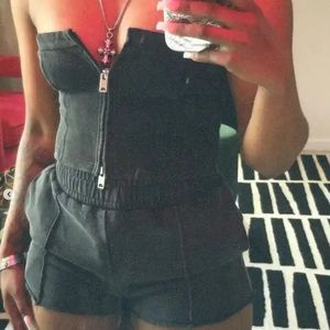 Logo personnalisé Vintage femmes vêtements coton éponge lavage fermeture éclair pantalons de survêtement et sweat à capuche deux <span class=keywords><strong>2</strong></span> pièces shorts survêtement ensemble de survêtement - Product Image 2