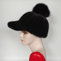 Casquette de baseball de style aviateur d'hiver de haute qualité pour femmes boule de fourrure de renard et de vison avec grand bord pour les vêtements de fête