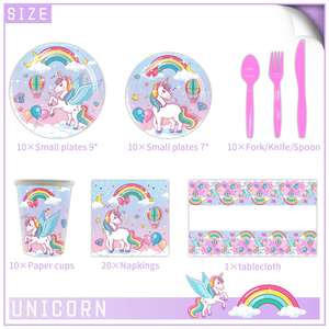 Juego de Platos de Papel para Niños, Diseño de Unicornio, para Cena, Picnic, Aire Libre, Platos y Vasos Desechables, Kits de Artículos para Fiestas - Product Image 2